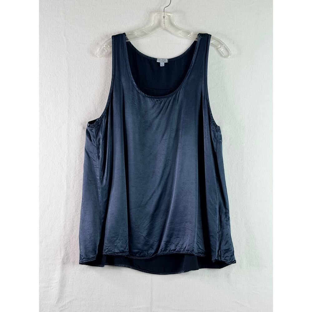 PJ Harlow Laura Tank Navy Blue Womens Large Satin Cami Lightweight Relaxed USA - Picture 2 of 10
